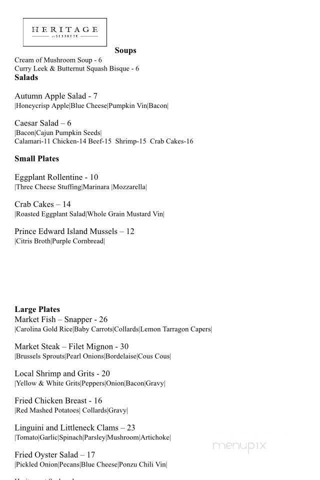 Heritage Restaurant At Seabrook - Seabrook Island, SC menu_pic