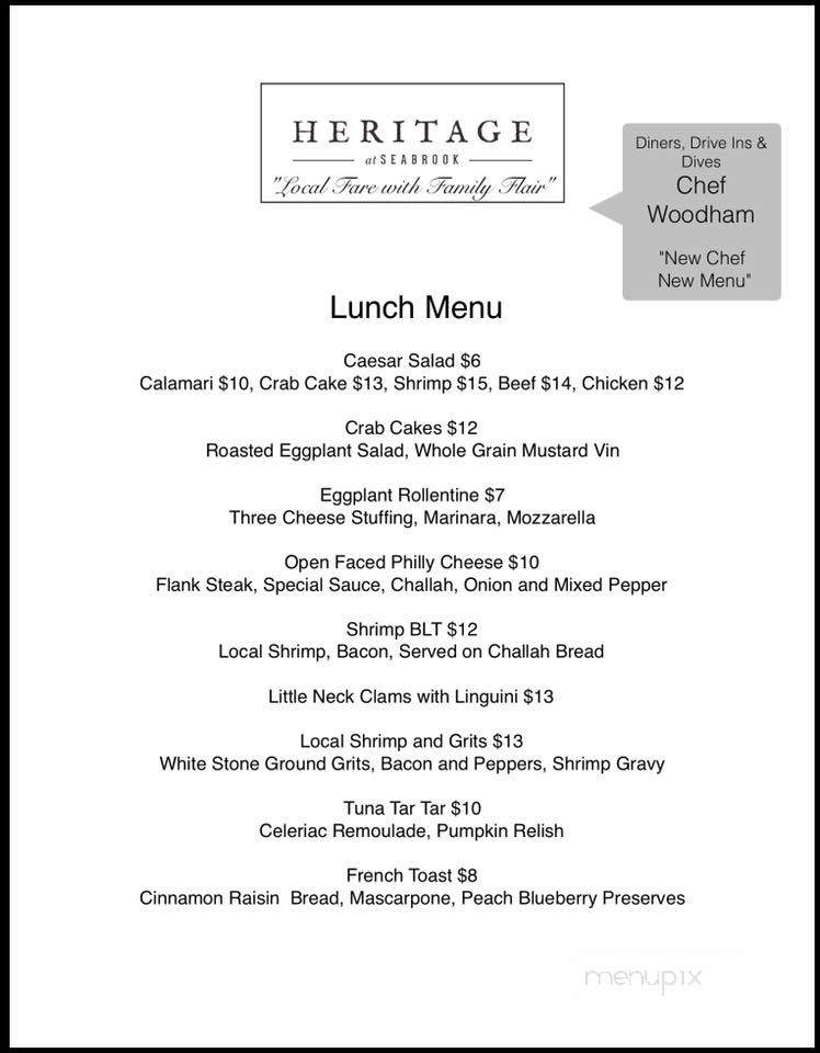 Heritage Restaurant At Seabrook - Seabrook Island, SC menu_pic