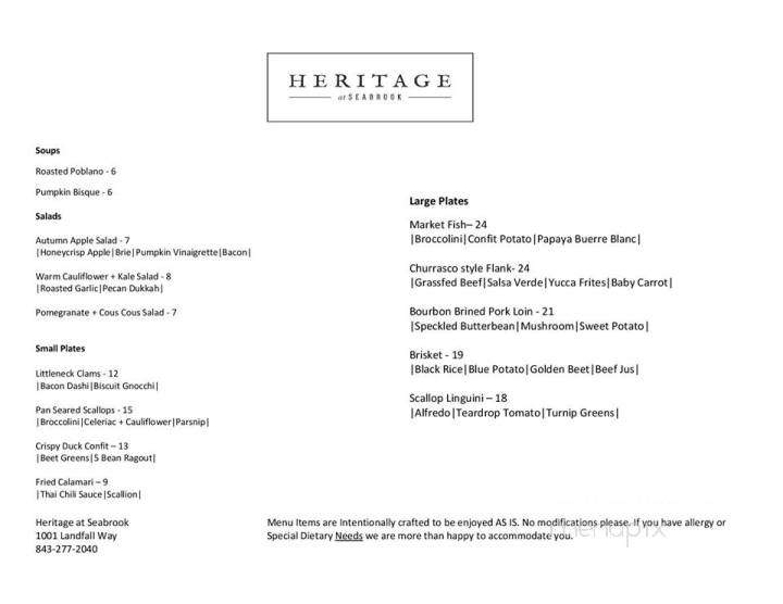 Heritage Restaurant At Seabrook - Seabrook Island, SC menu_pic