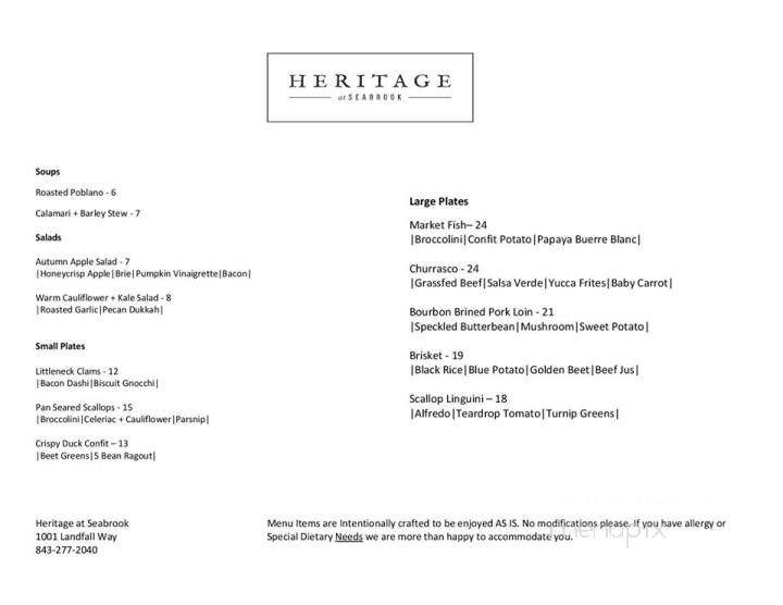 Heritage Restaurant At Seabrook - Seabrook Island, SC menu_pic
