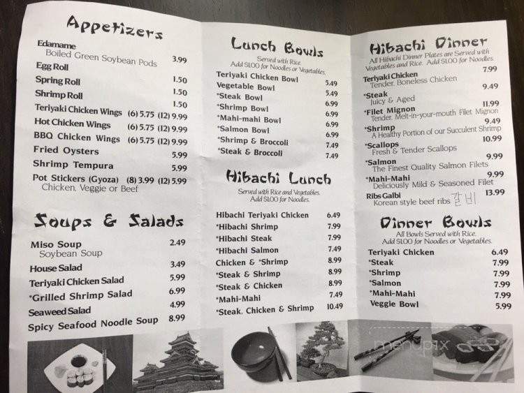 Tokyo Japan - Myrtle Beach, SC menu_pic