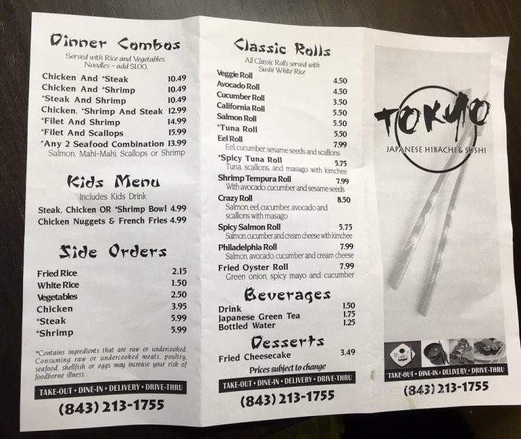 Tokyo Japan - Myrtle Beach, SC menu_pic