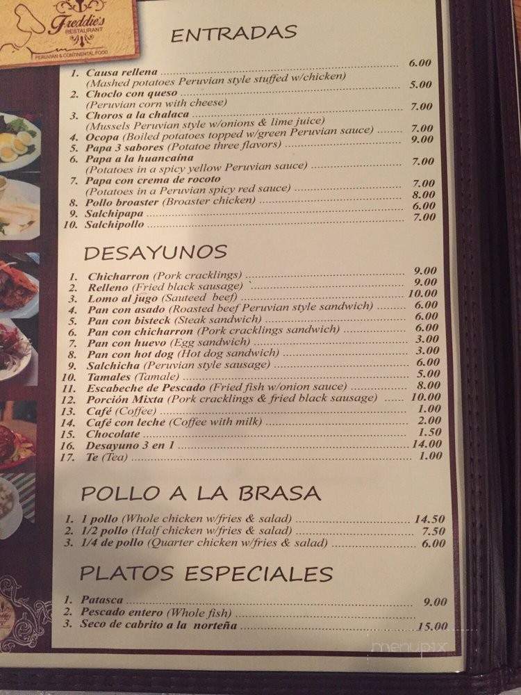 Freddie's Restaurant - Paterson, NJ menu_pic