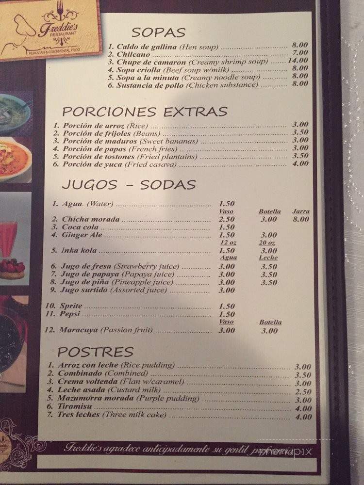 Freddie's Restaurant - Paterson, NJ menu_pic