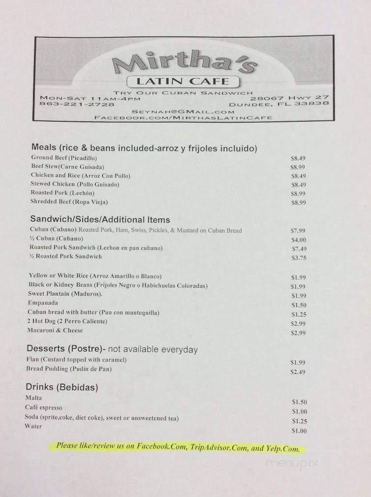 Mirtha's Latin Cafe - Dundee, FL menu_pic