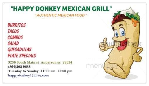 Happy Donkey Mexican Grill - Anderson, SC menu_pic
