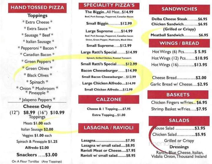 Rattis Pizza - Leonard, TX menu_pic