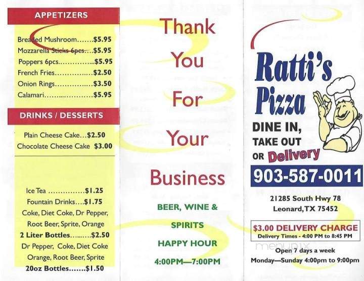 Rattis Pizza - Leonard, TX menu_pic