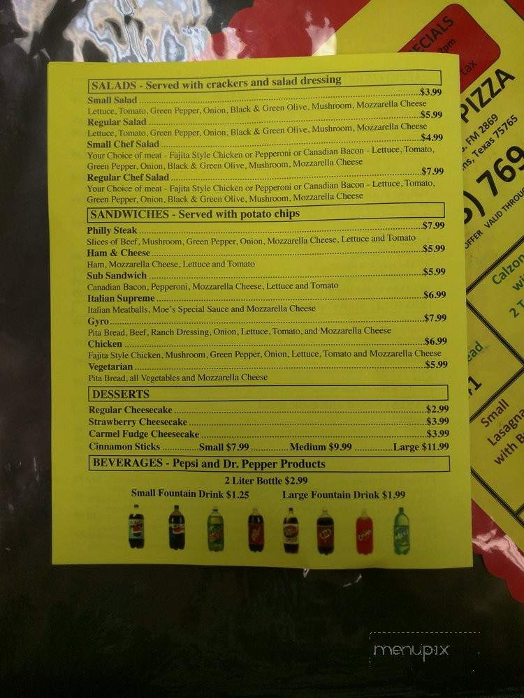 Moe's Pizza - Hawkins, TX menu_pic