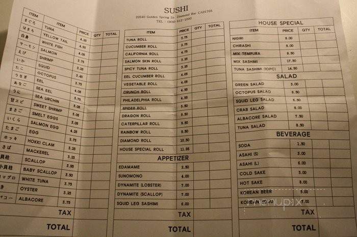 Sam Sushi - Diamond Bar, CA menu_pic