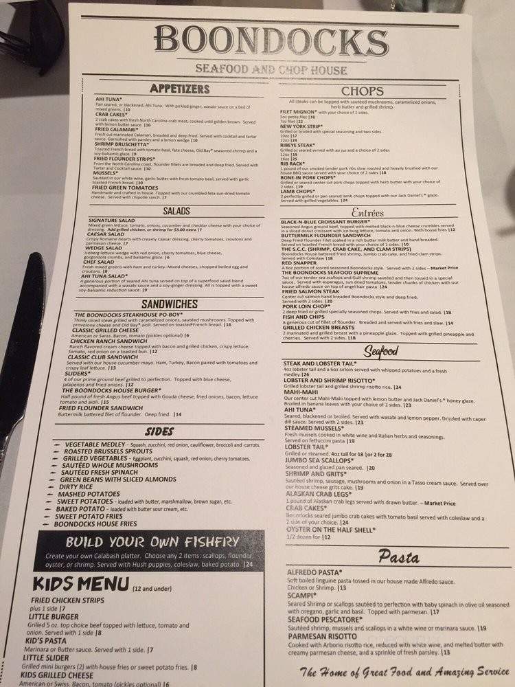 Boondocks Seafood and Chophouse - Lumberton, NC menu_pic