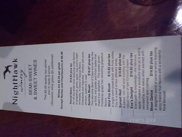Nighthawk Vineyard and Winery - Paola, KS menu_pic