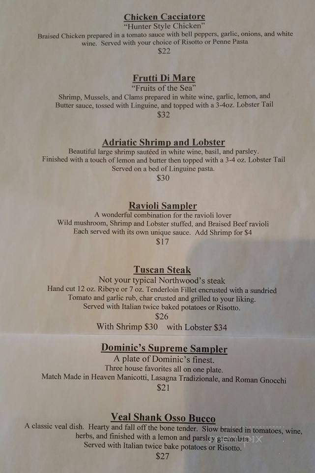 Dominic's Italian Ristorante - Rhinelander, WI menu_pic