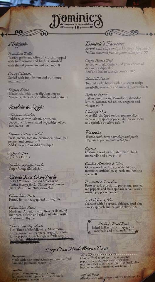Dominic's Italian Ristorante - Rhinelander, WI menu_pic