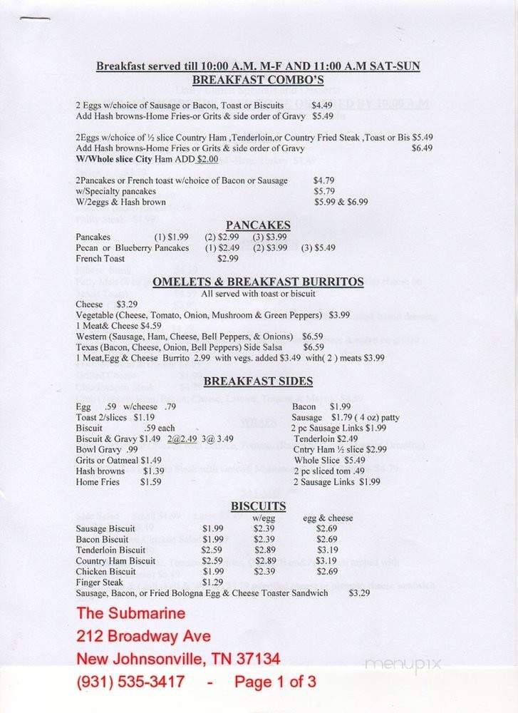 Submarine - New Johnsonville, TN menu_pic