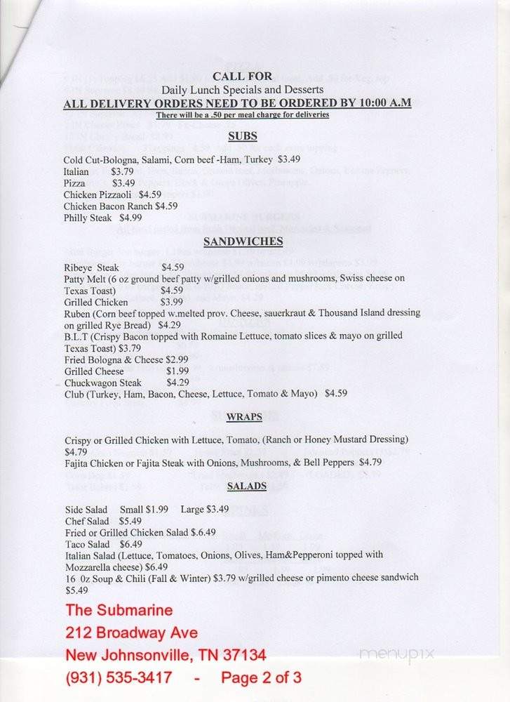 Submarine - New Johnsonville, TN menu_pic