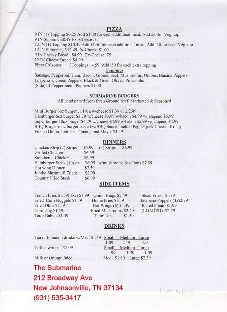 Submarine - New Johnsonville, TN menu_pic