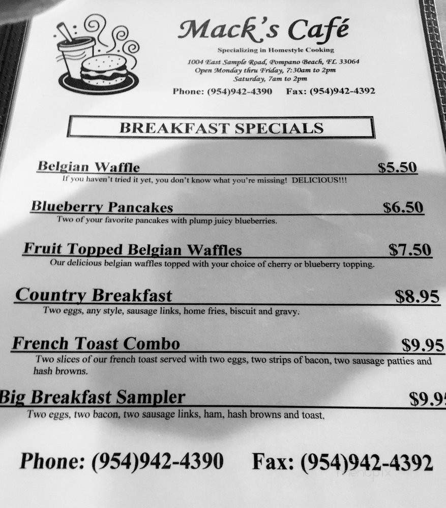 Mack's Cafe - Pompano Beach, FL menu_pic