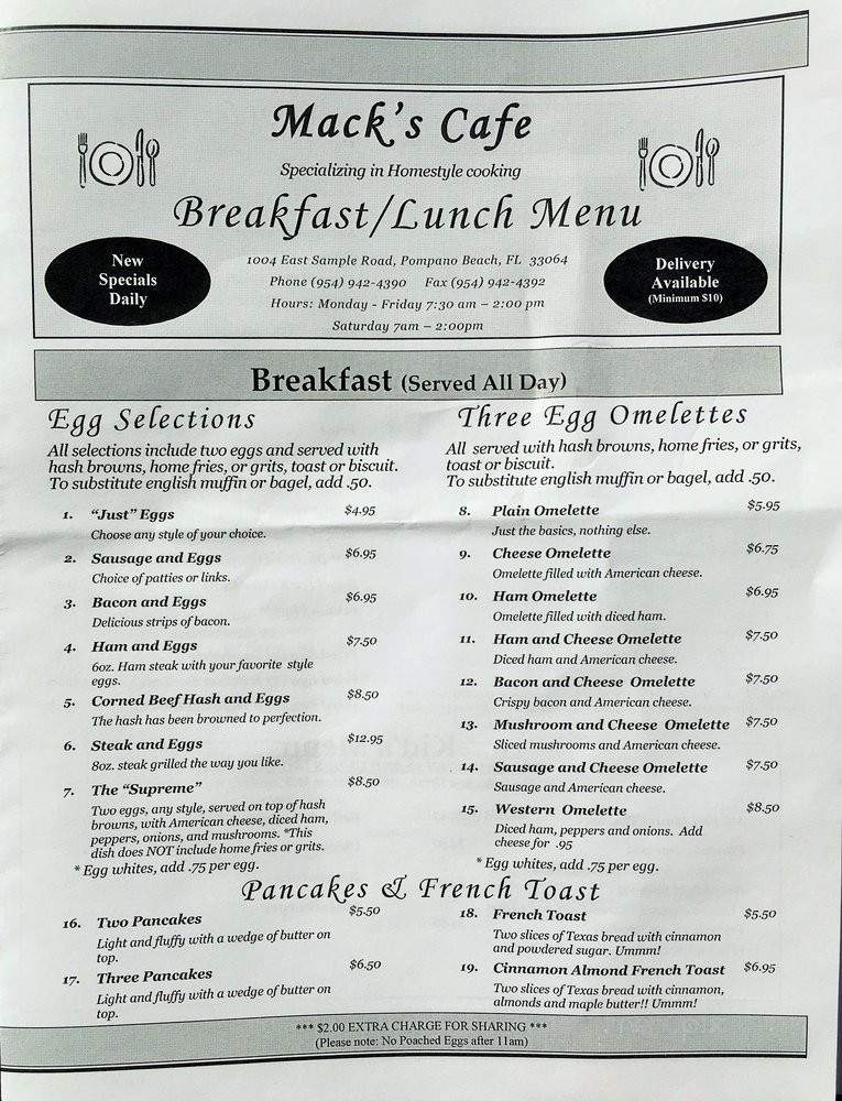 Mack's Cafe - Pompano Beach, FL menu_pic