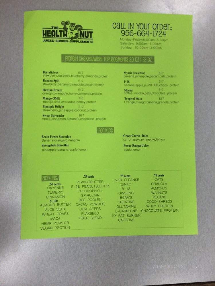 The Health Nut - Mcallen, TX menu_pic