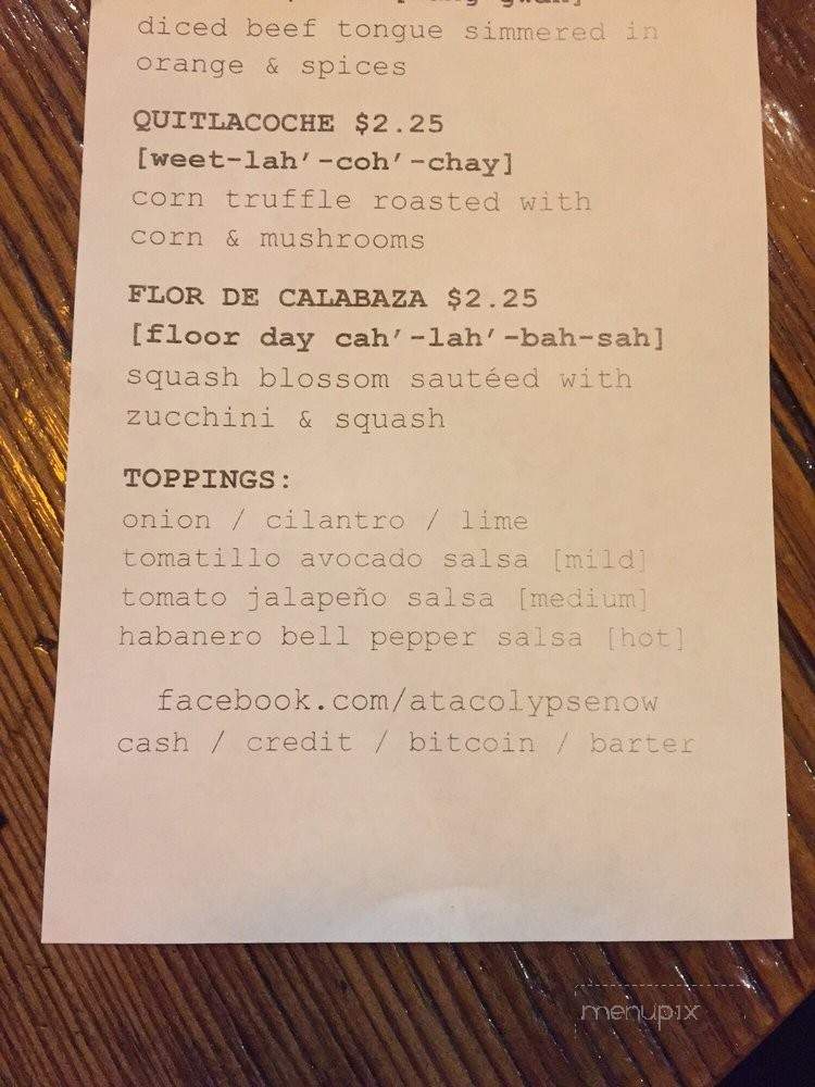 Atacolypse Now - Fort Collins, CO menu_pic