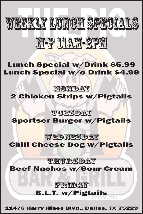 The Pig Bar & Grill - Dallas, TX menu_pic