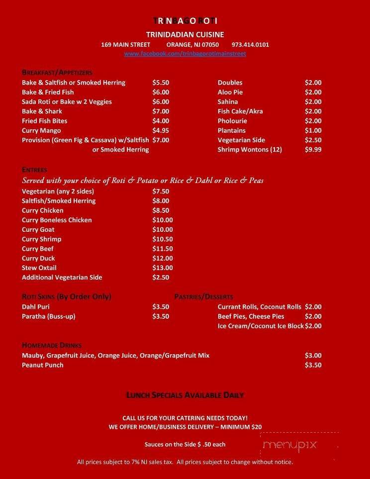Trinbago Roti - City of Orange, NJ menu_pic