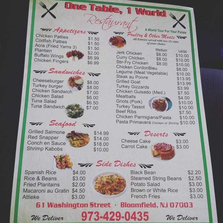 One Table, 1 World Restaurant - Bloomfield, NJ menu_pic