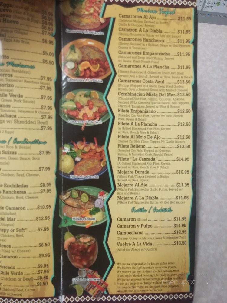 La Cascada - Bakersfield, CA menu_pic