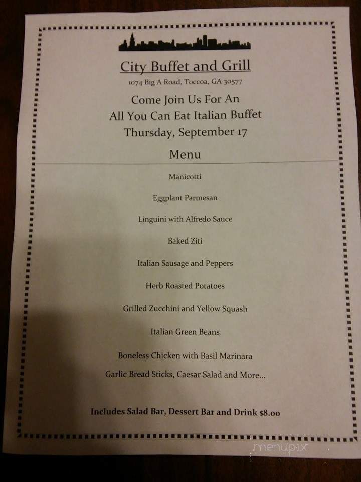 City Buffet & Grill - Toccoa, GA menu_pic