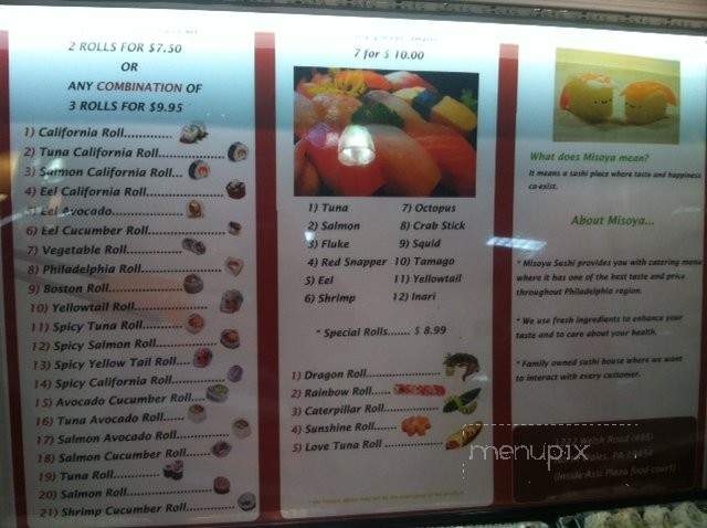 Misoya Sushi - North Wales, PA menu_pic