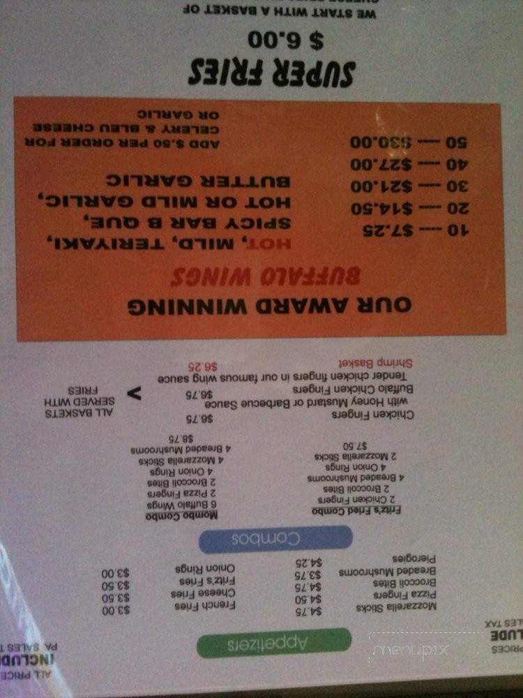 Fritz's Bar - Warminster, PA menu_pic