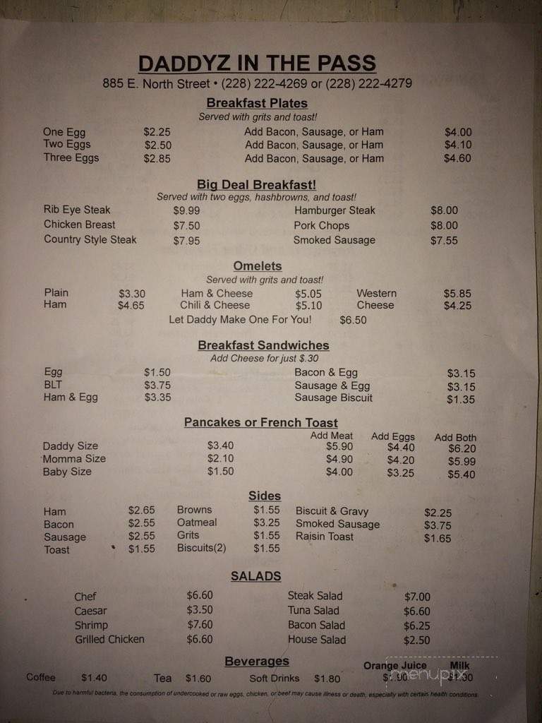 Daddyz In the Pass - Pass Christian, MS menu_pic