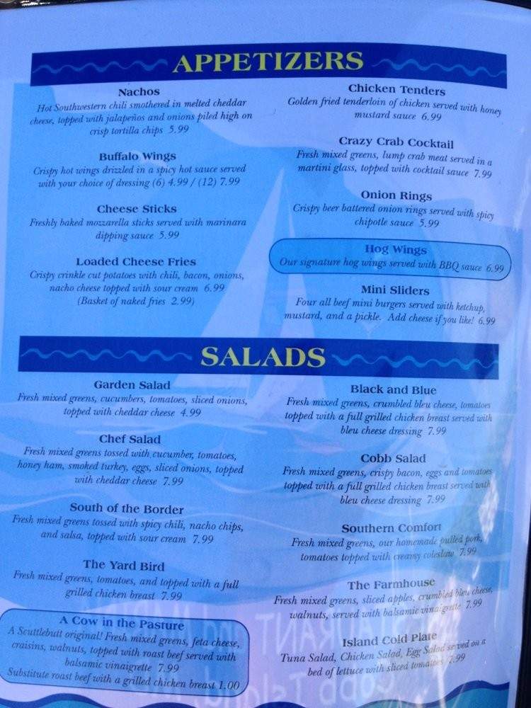 Scuttlebutt Restaurant and Marina - Cobb Island, MD menu_pic