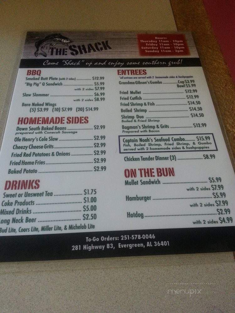 The Shack - Evergreen, AL menu_pic
