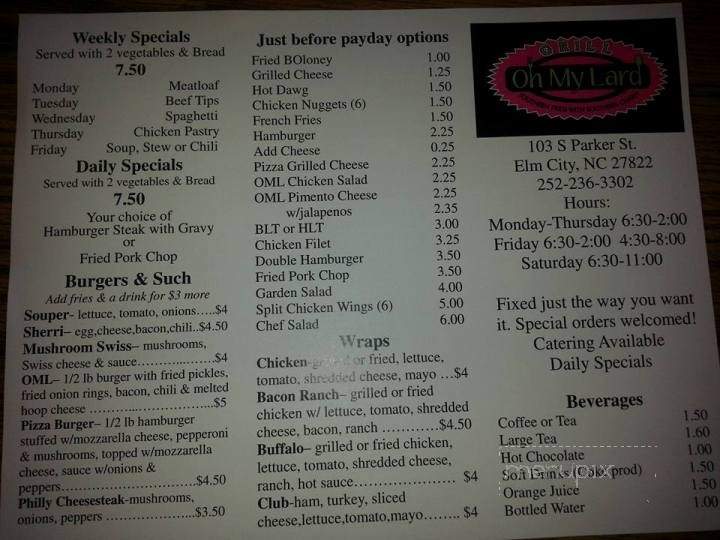 Oh My Lard - Elm City, NC menu_pic