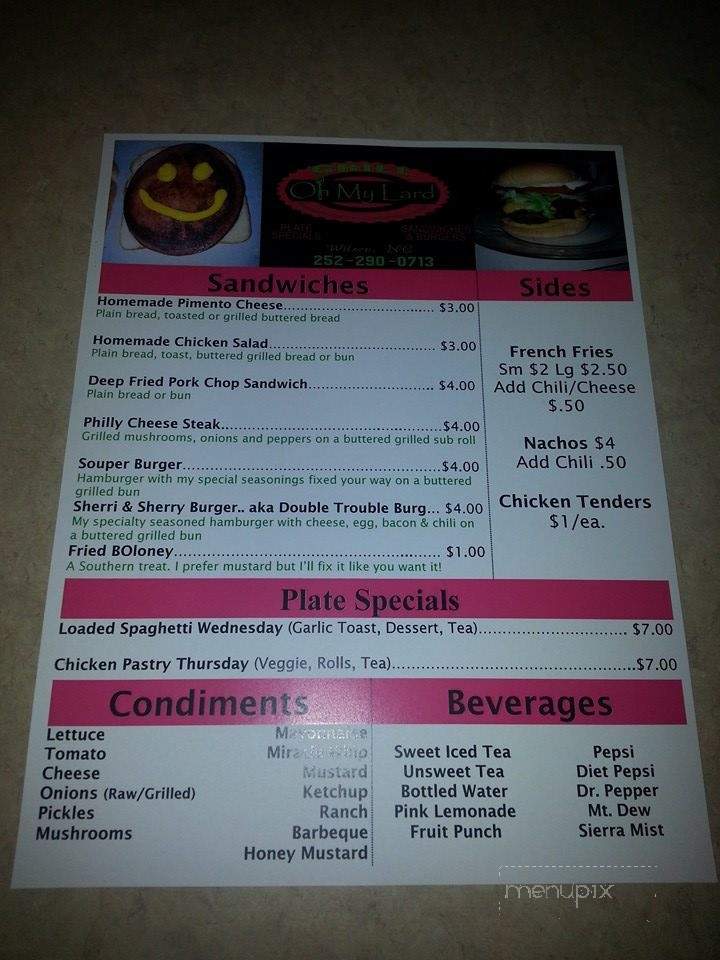 Oh My Lard - Elm City, NC menu_pic