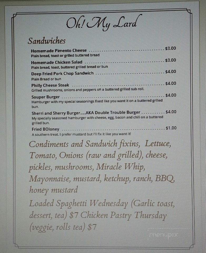Oh My Lard - Elm City, NC menu_pic