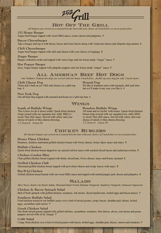 252 Grill - Hertford, NC menu_pic