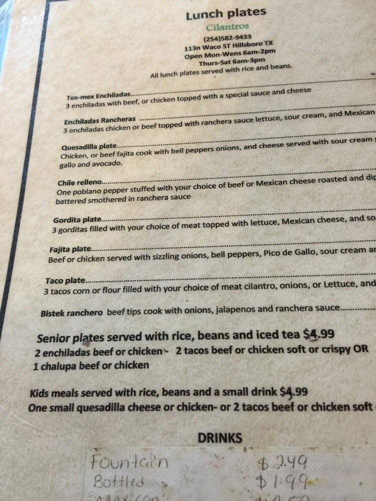 Cilantros - Hillsboro, TX menu_pic