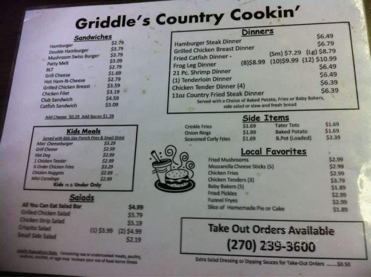 Griddle's Country Cookin - Scottsville, KY menu_pic