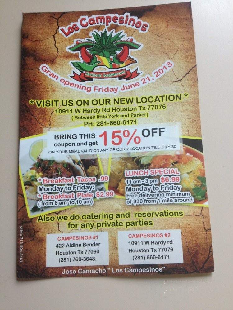Los Campesinos Mexican Restaurant - Houston, TX menu_pic