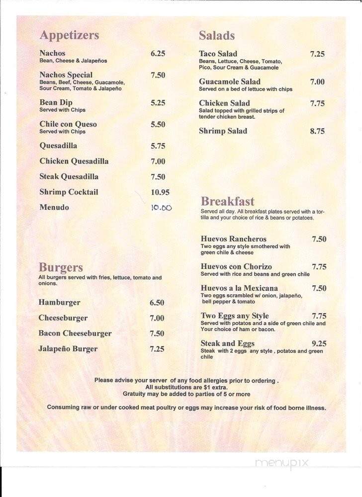 Mi Tierra #2 - Northglenn, CO menu_pic