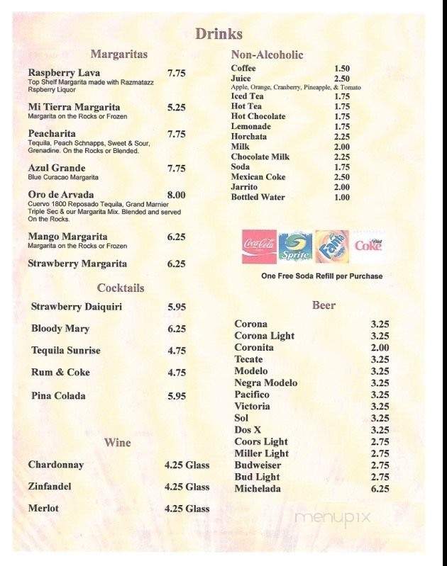 Mi Tierra #2 - Northglenn, CO menu_pic