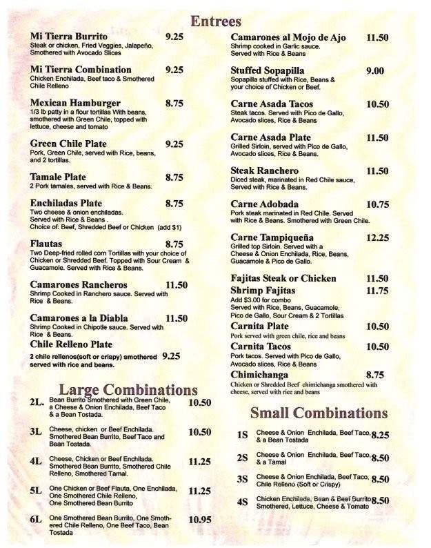 Mi Tierra #2 - Northglenn, CO menu_pic