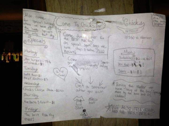 Chick's Bar - Detroit, MI menu_pic