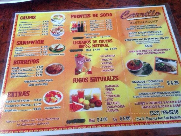 Carrillos Restaurant - Los Angeles, CA menu_pic
