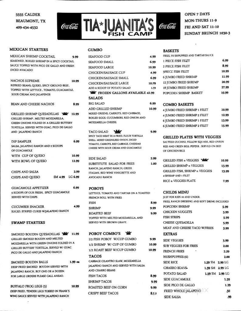 Tia Juanitas Fish Camp - Lake Charles, LA menu_pic
