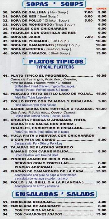 El Progreso - New York, NY menu_pic
