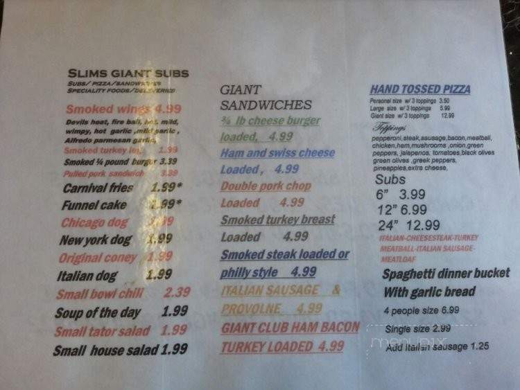 Slim's Giant Subs - Port Orange, FL menu_pic